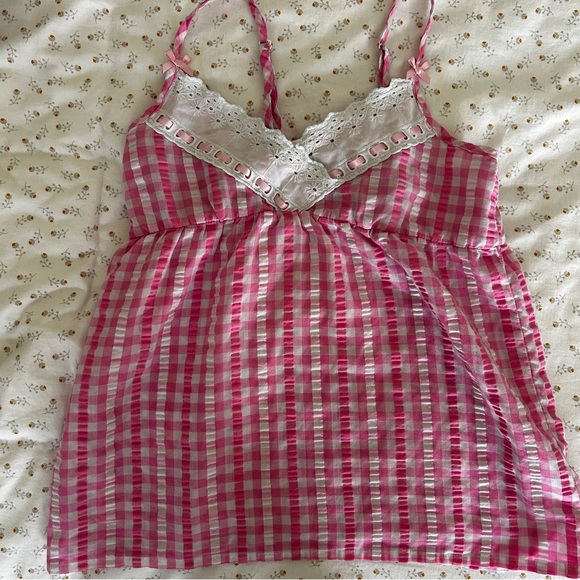 Coquette y2k gingham babydoll tank top with bows - Picture 1 of 4